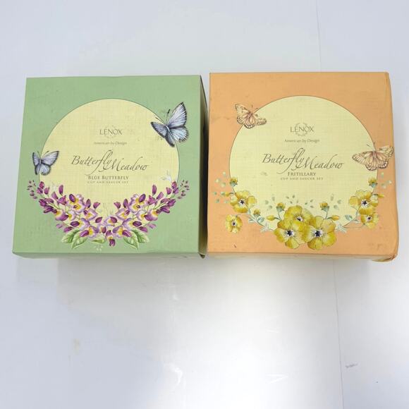 Lenox Butterfly Meadow Fritillary & Blue Butterfly Tea Cup & Saucer Set of 2 - Picture 3 of 16